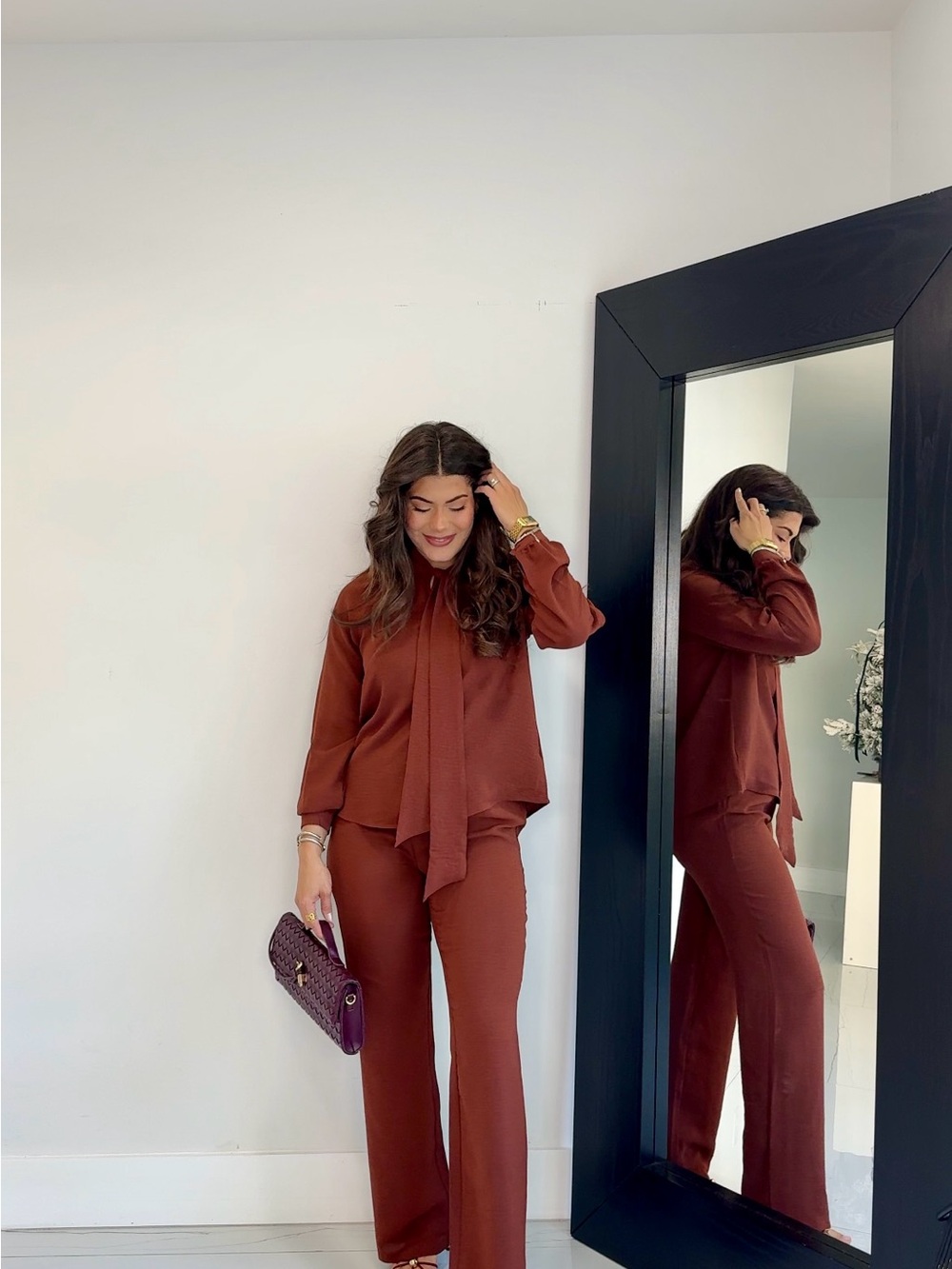 89th & Madison Women's Rust Wide-Leg Jumpsuit Set